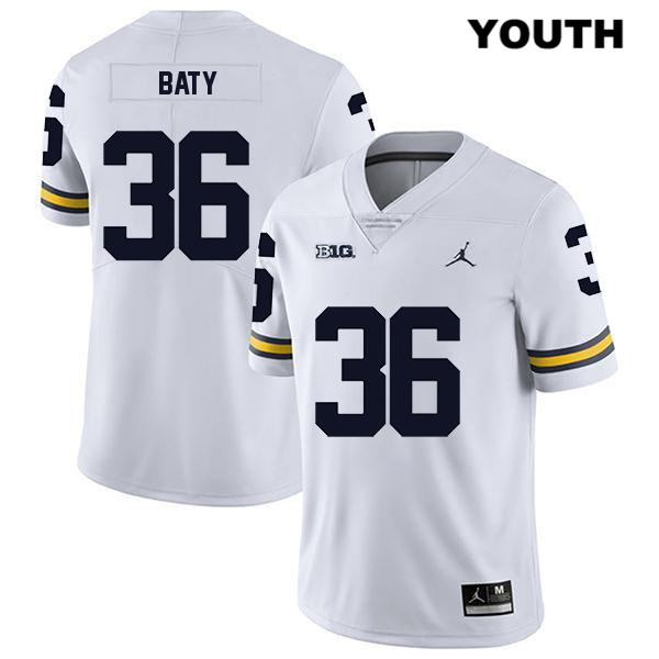 Youth NCAA Michigan Wolverines Ramsey Baty #36 White Jordan Brand Authentic Stitched Legend Football College Jersey PR25I34AI